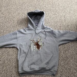 Cozy Gray Deer Graphic Hoodie